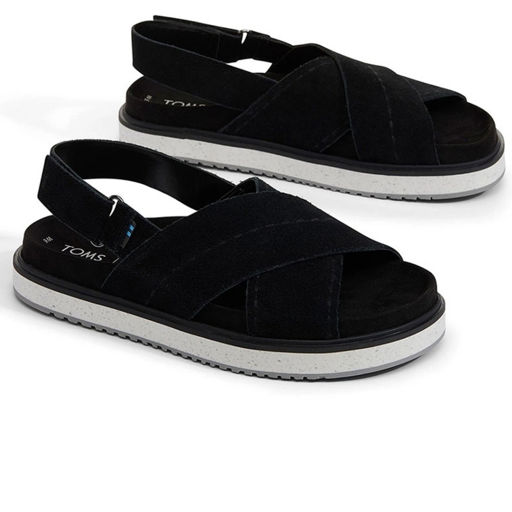 Toms Black Cross-Strap Sandals with White Soles